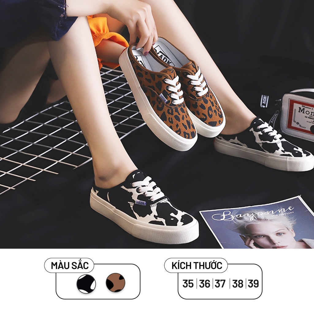 Giày Ulzzang Sục Thể Thao Nữ Vintage, Sục Họa Tiết Bò Sữa Da Beo Đạp Gót Đế 3cm Hàn Quốc, Street Style - Iclassy_shoes