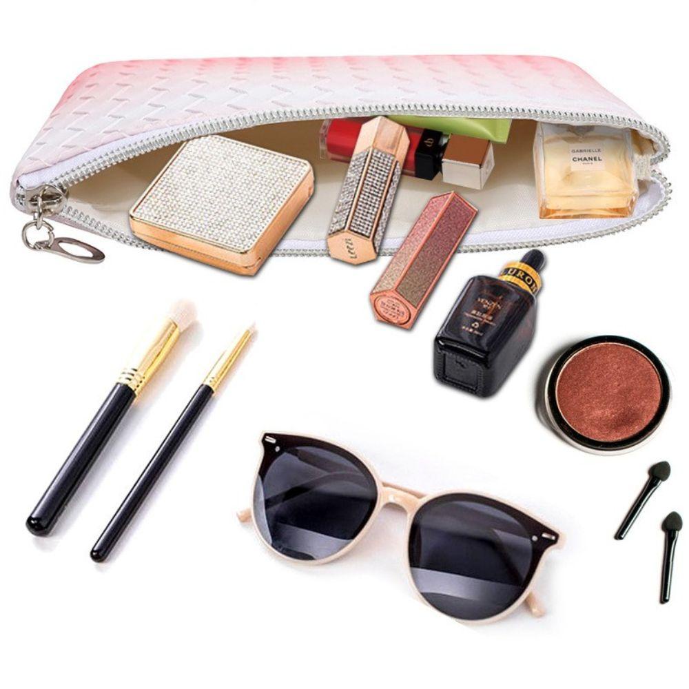 QQMALL Set Ba Túi Đựng Mỹ Phẩm Bằng PVC Dệt Họa Tiết Đa Năng Sức Chứa Lớn