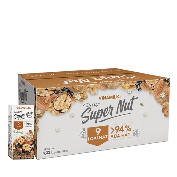 [HSD T10-2023] Thùng 24 Hộp Sữa 9 Loại Hạt Vinamilk Super Nut 180ml.