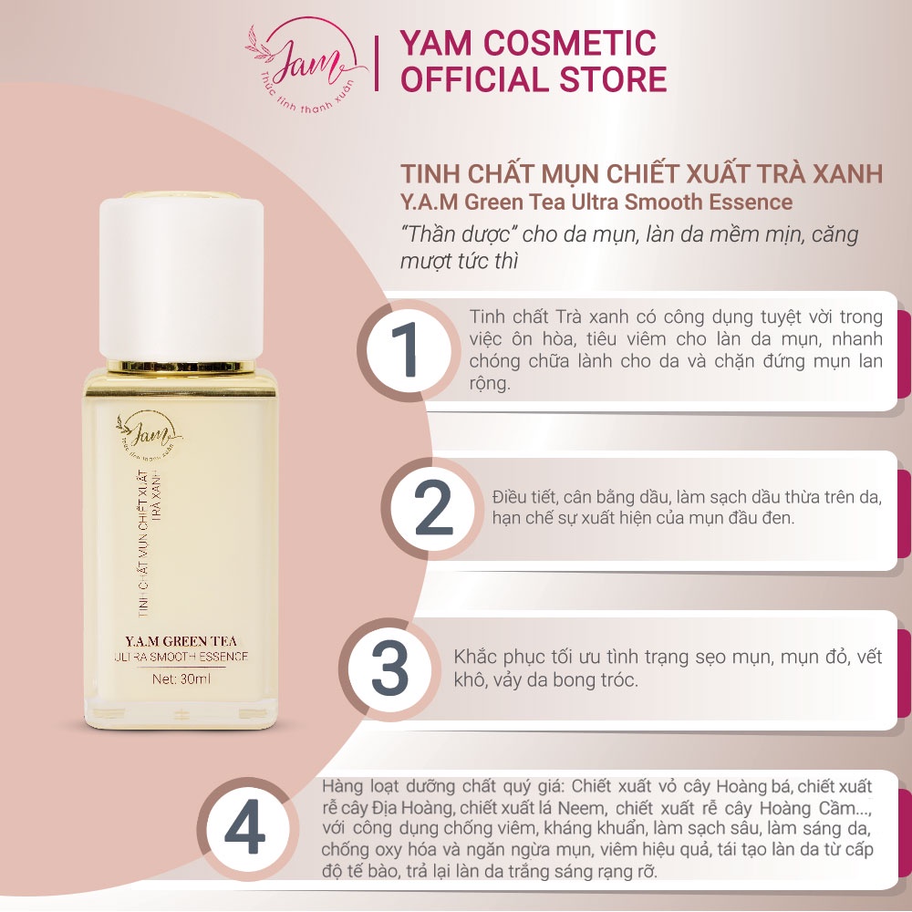 Bộ 3 Giảm Mụn Ẩn Thâm Rỗ YAM Cosmetic Giảm Viêm Sưng Tấy Mụn Đầu Đen Và Sẹo Thâm Sau Mụn Chai 30ml