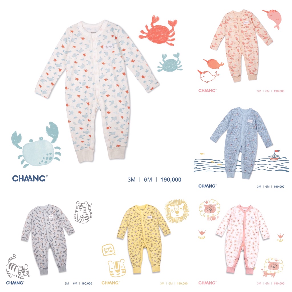 [CHÍNH HÃNG] Body dài tay cúc giữa sơ sinh họa tiết park Chaang