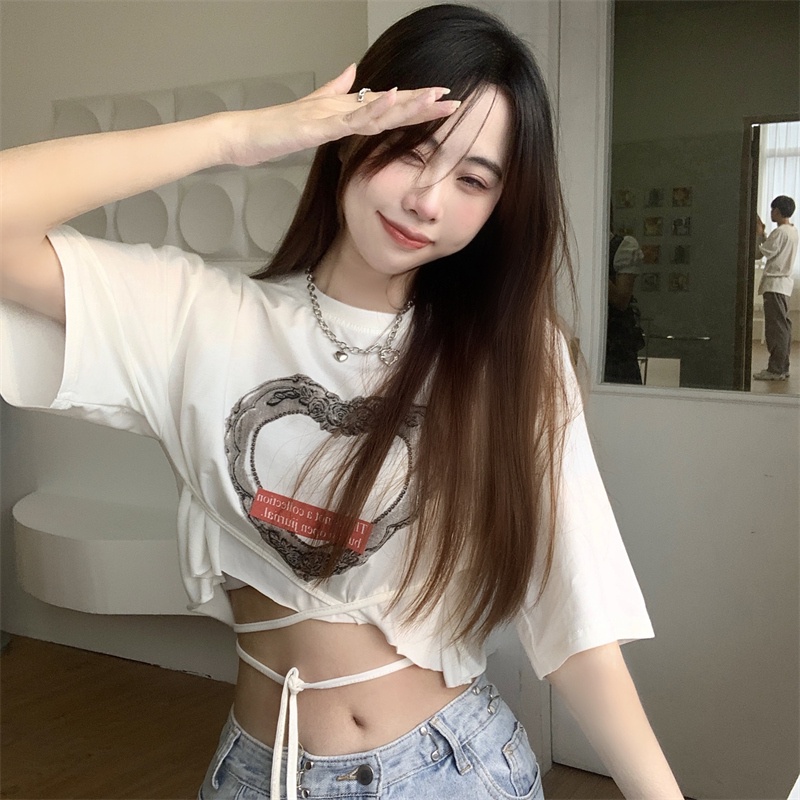 Áo thun croptop SUXI tay ngắn cổ tròn in họa tiết đơn giản thời trang mùa hè cho nữ