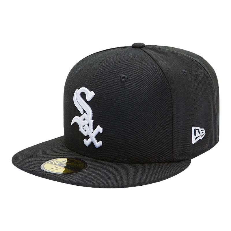 ♫Black MLB Players Style Chicago White Sox Baseball Cap Fully closed overcast Hat Flat Brim 84ND.