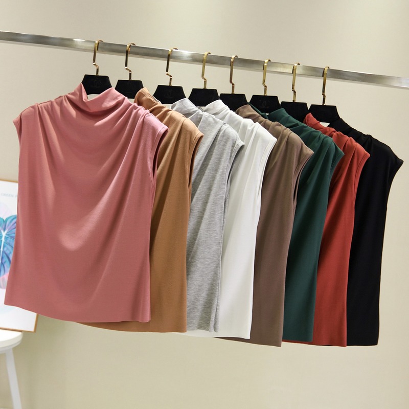 Áo Thun Nữ Rộng, Ngắn Tay, Cổ Cao, Cổ Cao- Thời Trang Hàn Quốc Mới