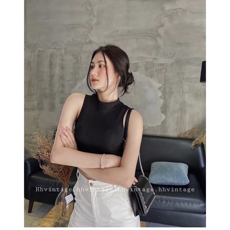 Áo tanktop Nữ cổ lọ/ Aó Thun Nữ ba lỗ cổ lọ Chất Thun Gân loại 1 (Shop có Quay Video cận vải, khách xem video)