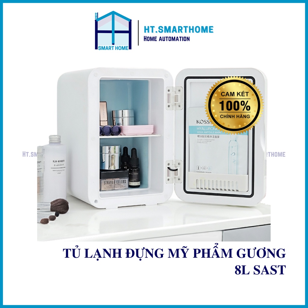 Tủ lạnh 8L tích hợp gương và đèn LED, hiển thị nhiệt độ SAST - Tủ lạnh mini cao cấp mỹ phẩm
