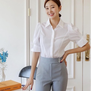 Áo sơ mi nữ tay nơ nẹp giấu khuy thương hiệu COCOA, áo sơ mi công sở tay lỡ ulzzang SM2
