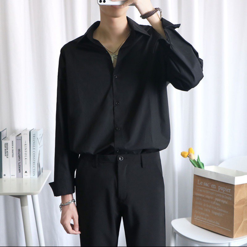 Áo sơ mi nam nữ dài tay Unisex Basic, Sơ mi nam chất vải lụa mịn mát form rộng suông Pantoni