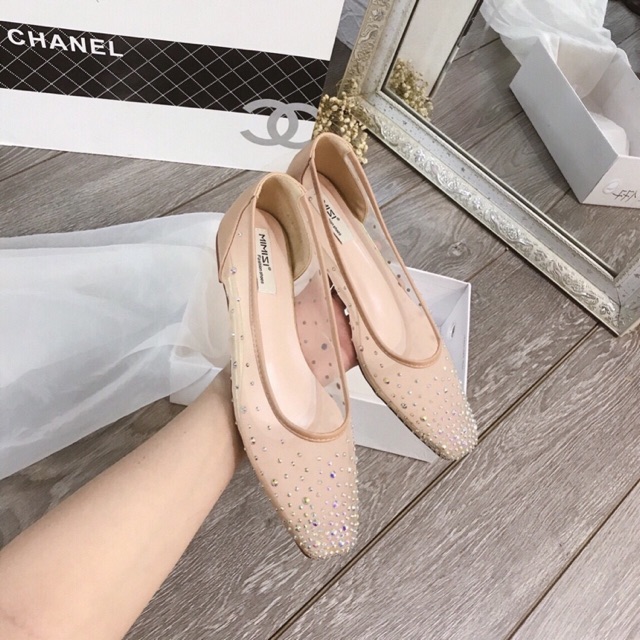 Giày búp bê lưới gắn đá