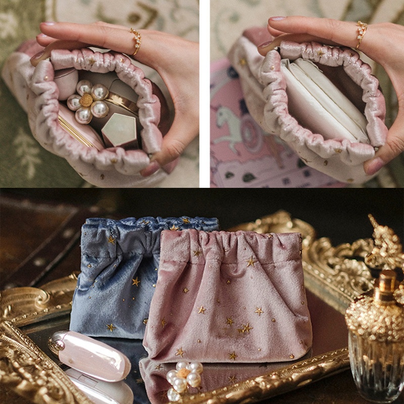 Túi Đựng Mỹ Phẩm Son Môi Mini Bằng Vải Nhung Họa Tiết Ngôi Sao Dùng Khi Đi Du Lịch Ốp