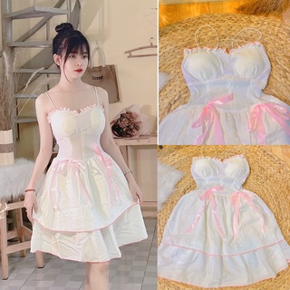 Đầm cup ngực xoè nơ tiểu thư