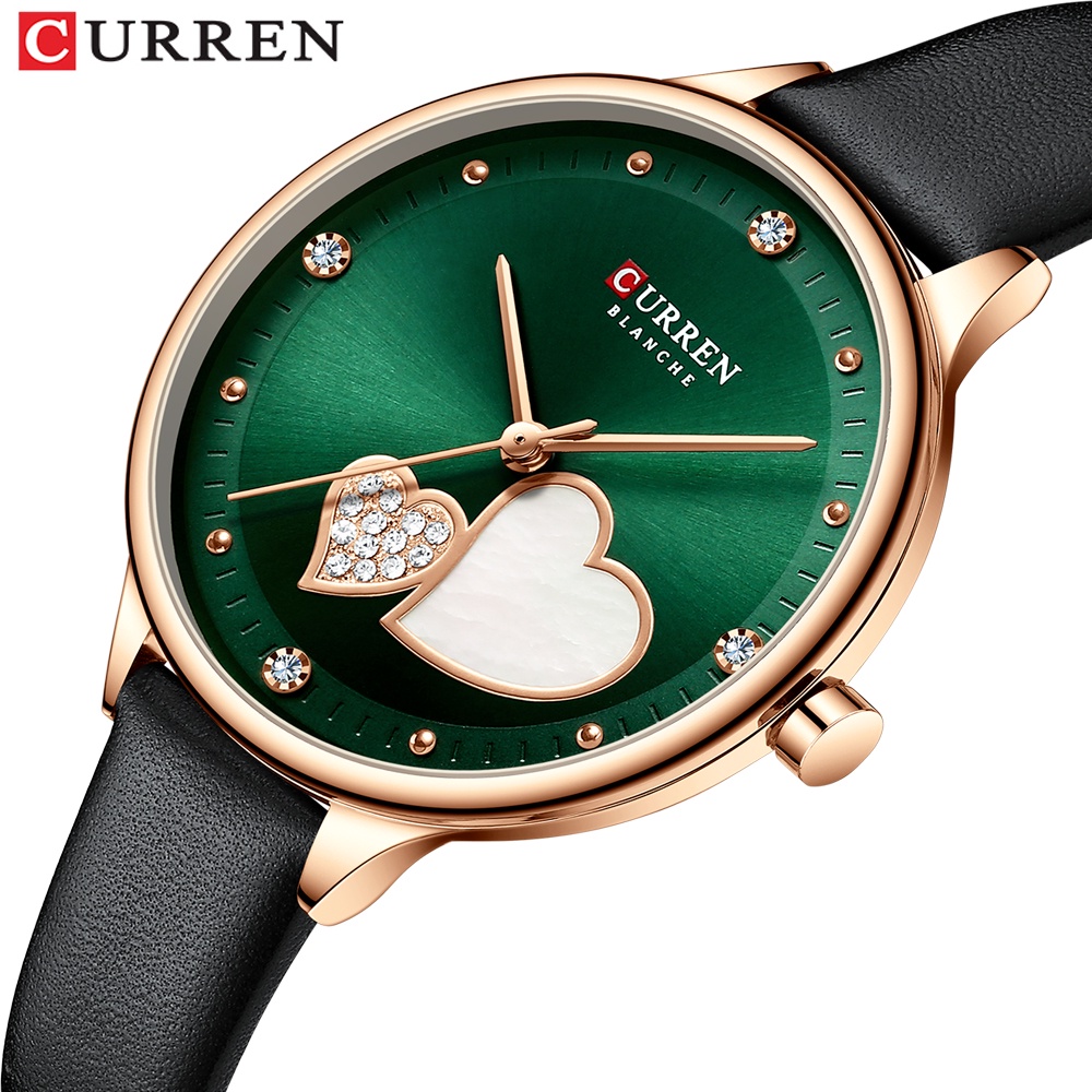 Đồng Hồ Quartz CURREN Mặt Trái Tim Đính Đá Với Dây Đeo Da