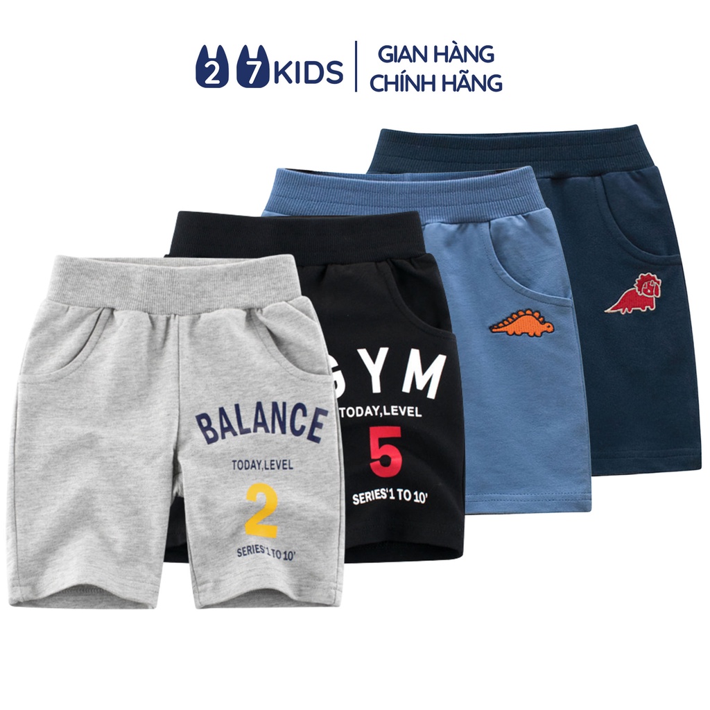 Quần short bé trai 27Kids Quần đùi thể thao nam 100% Cotton cho trẻ từ 2-10 tuổi BSPS2