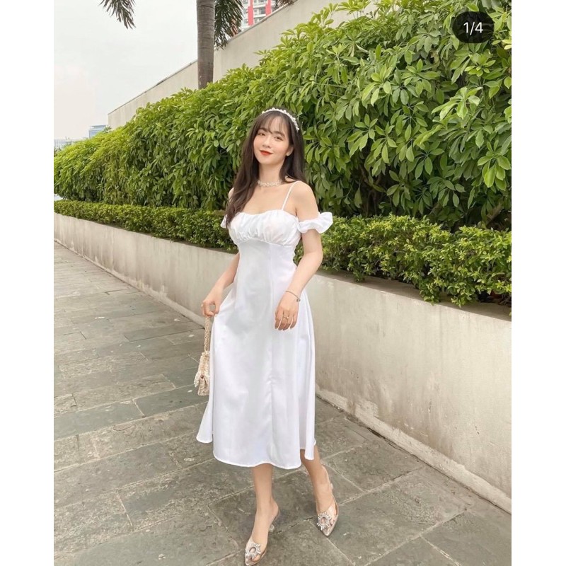 [Mã WASTMAY giảm 15% tối đa 30K đơn 150K] Đầm trắng midi rớt vai | BigBuy360 - bigbuy360.vn