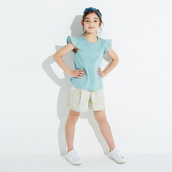 Áo phông cotton cao cấp #Uni. Kids cho bé gái - 414185 - Áo phông ren tay Kid