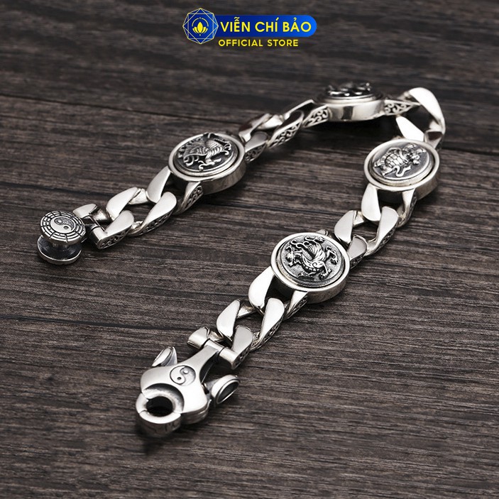 Lắc tay bạc nam Tứ Đại Thần Thú chất liệu bạc Thái 925 mặt xoay 360 độ thương hiệu Viễn Chí Bảo L100605