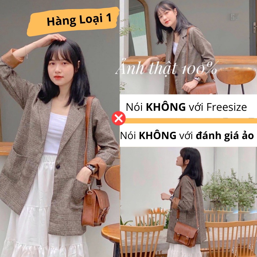 [Mã FATREND2810 giảm đến 30k tối đa 99k] ÁO BLAZER DẠ KẺ 2 LỚP, ÁO KHOÁC BLAZER NỮ DÀI TAY PHONG CÁCH HÀN QUỐC CÓ SIZE