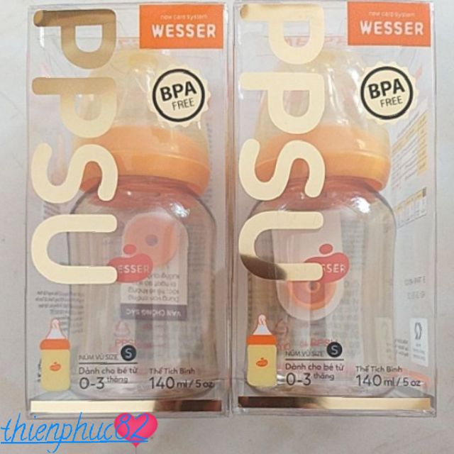 Bình sữa PPSU 140ml cổ hẹp Wesser