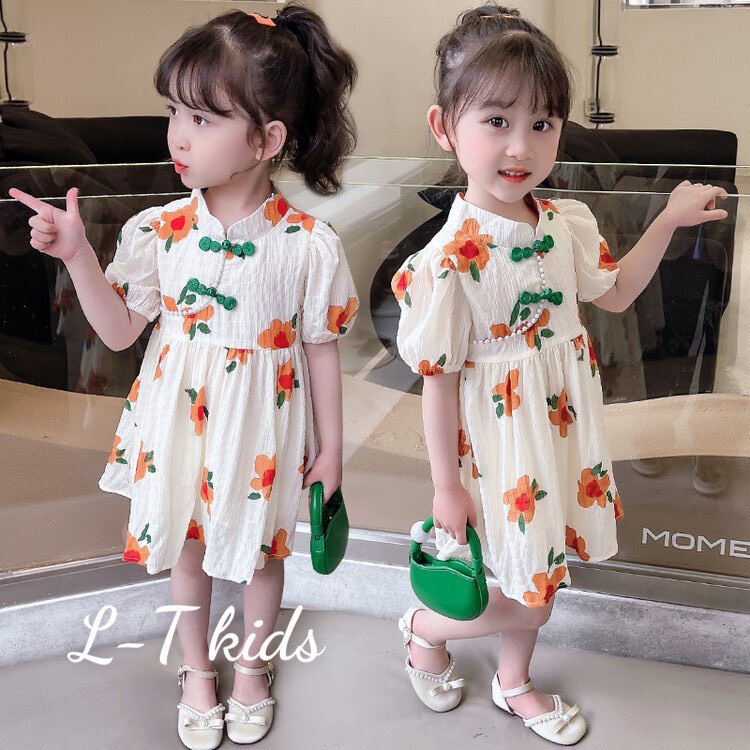 Váy cho bé gái, váy bé gái chất đũi mềm mát, cổ đính hạt ngọc siêu đáng yêu cho bé từ 10-20kg