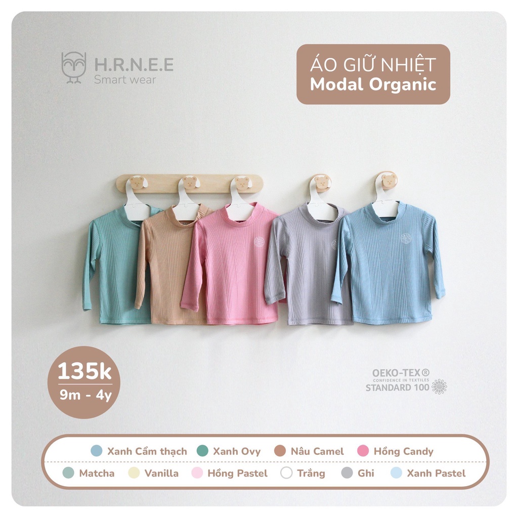 [HRNEE] Áo giữ nhiệt cổ 2 phân Organic cho bé yêu dưới 17kg