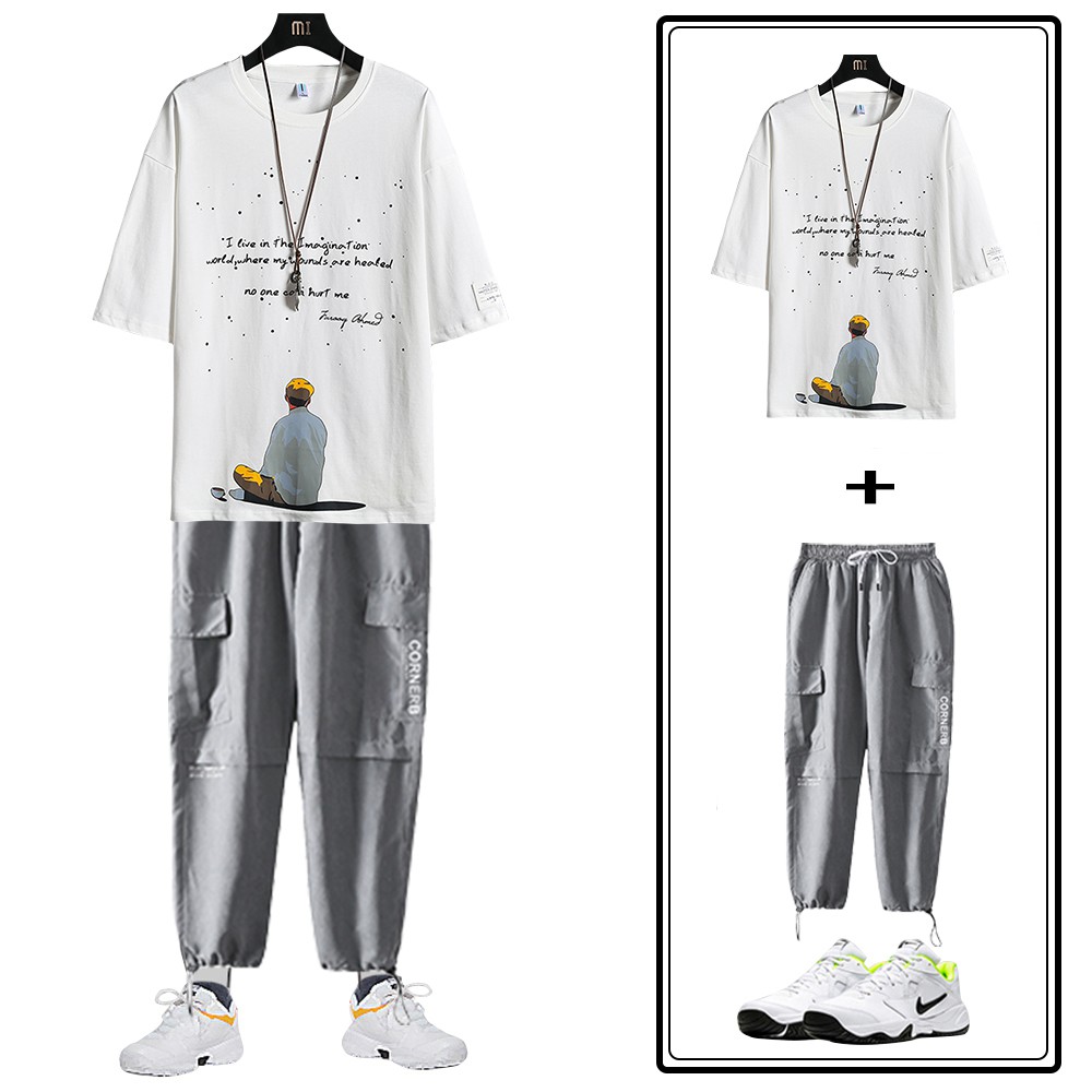 Bộ Đồ Thun Nam Thể Thao Mùa Hè Áo Phông Chàng Trai Ngắm Sao Và Quần Jogger Túi Hộp Bo Gấu SET NAM 90000167 | BigBuy360 - bigbuy360.vn