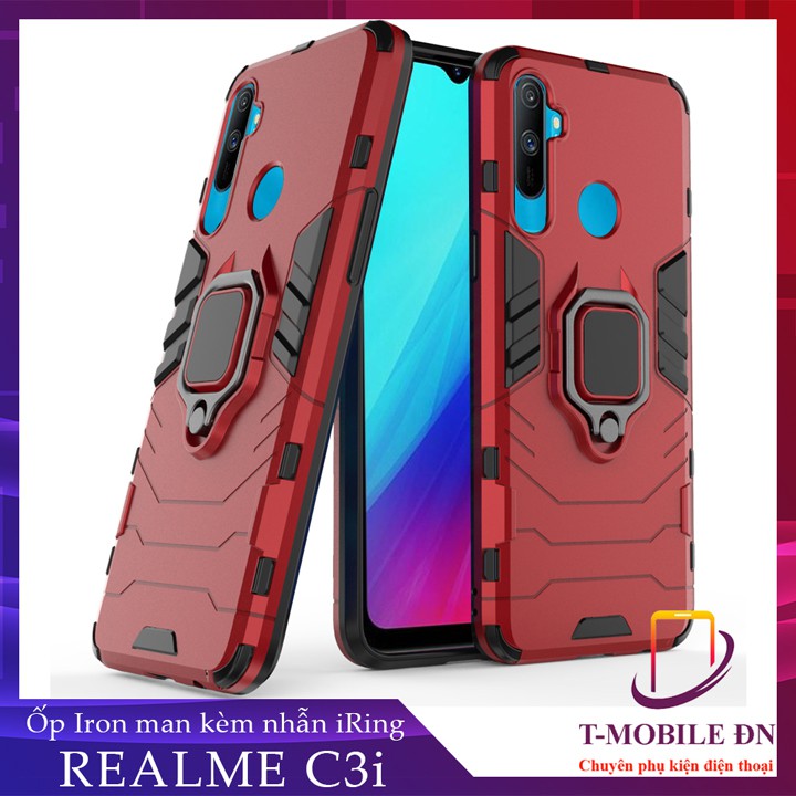 Ốp lưng Realme C3 C3i, Ốp iron man chống sốc kèm nhẫn iring chống xem video bảo vệ camera cho Realme C3 C3i