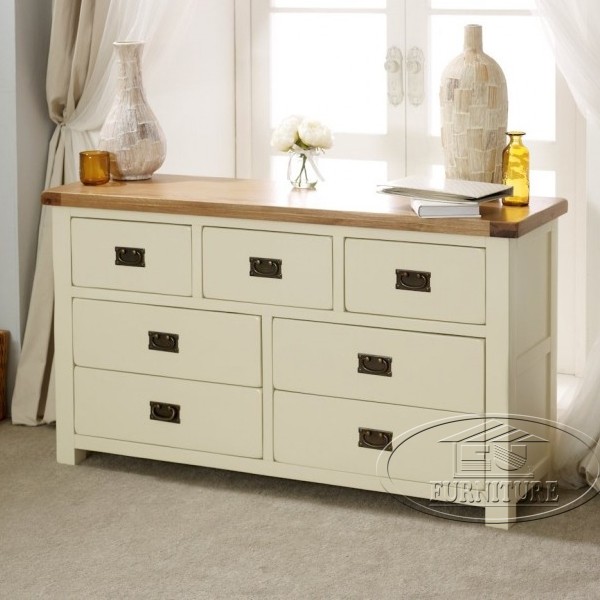 Tủ 7 ngăn kéo gỗ sồi Mỹ sơn trắng 3+4