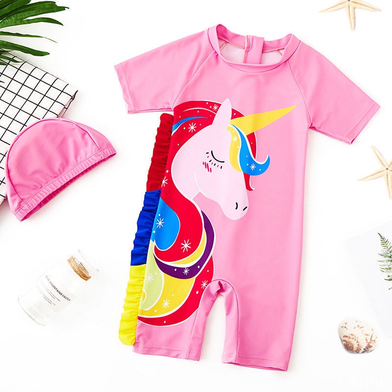 Girls swimwear 1-piece short-sleeve sports for beach