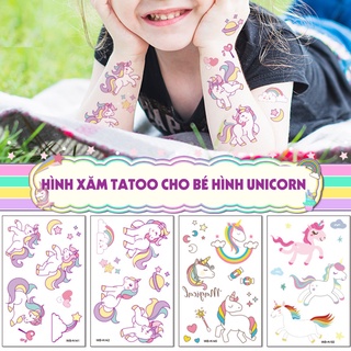 Hình xăm tatoo sticker NGỰA PONY - UNICORN dán chống thấm nước cho bé trai bé gái sáng tạo vui chơi an toàn