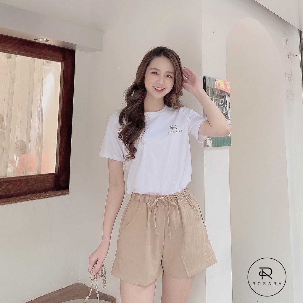 Quần shorts thời trang nữ đẹp ống rộng cạp chun chất đũi Rosara SP99