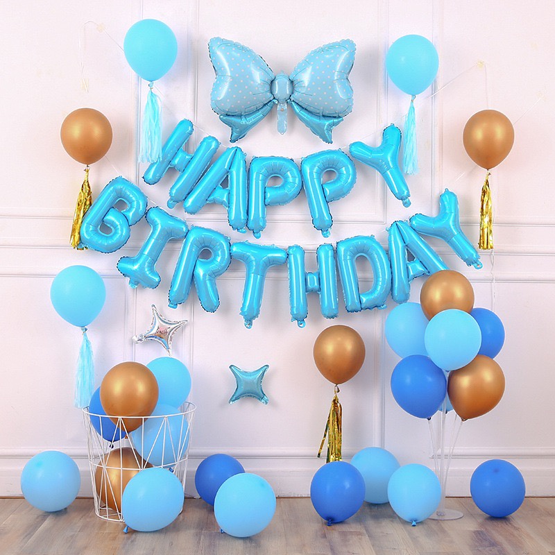 (TẶNG BƠM VÀ PHỤ KIỆN)Set bóng trang trí sinh nhật ,bóng nhôm happy birthday hồng xanh cho bé trai và bé gái