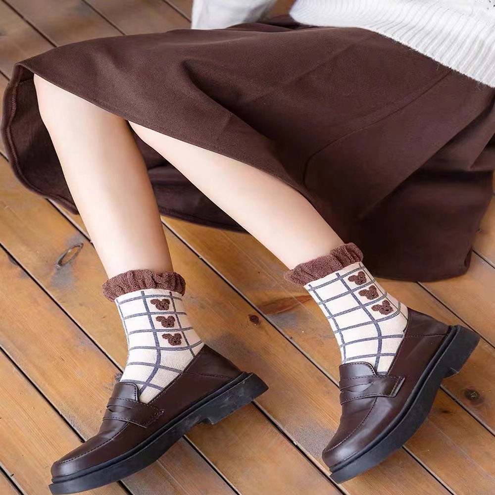 Tất nữ cổ cao vải cotton thêu họa tiết xinh xắn phong cách Hàn Quốc MÃ T27