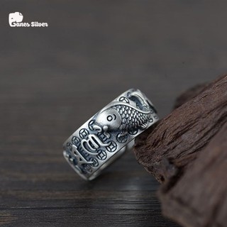 Nhẫn Bạc Nam Cá Chép Khắc Lục Tự Chất Liệu Bạc Thái- Thương Hiệu Ganes Silver
