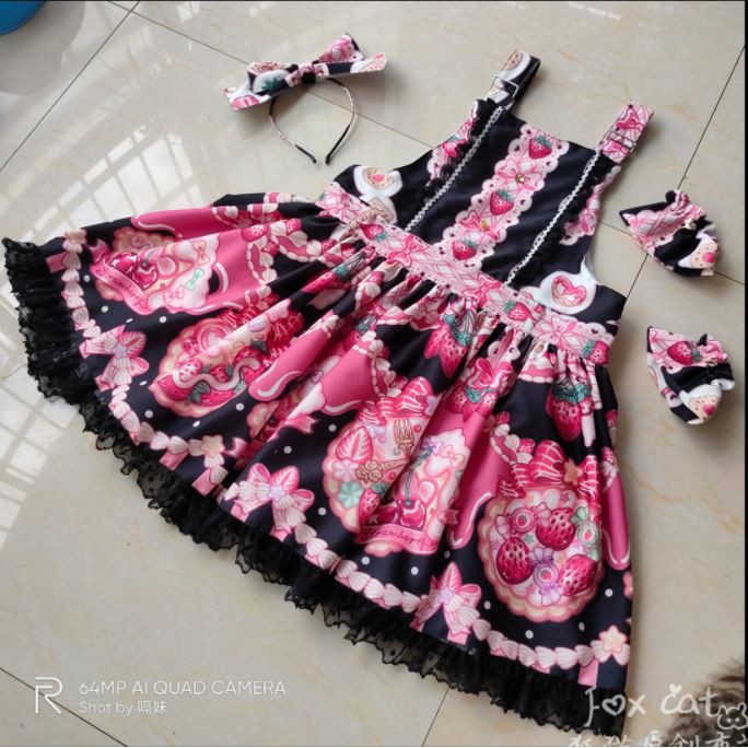 Vải may váy Lolita, váy cho doll, họa tiết candy -dâu tây -cherry ngọt ngào bán theo khoang