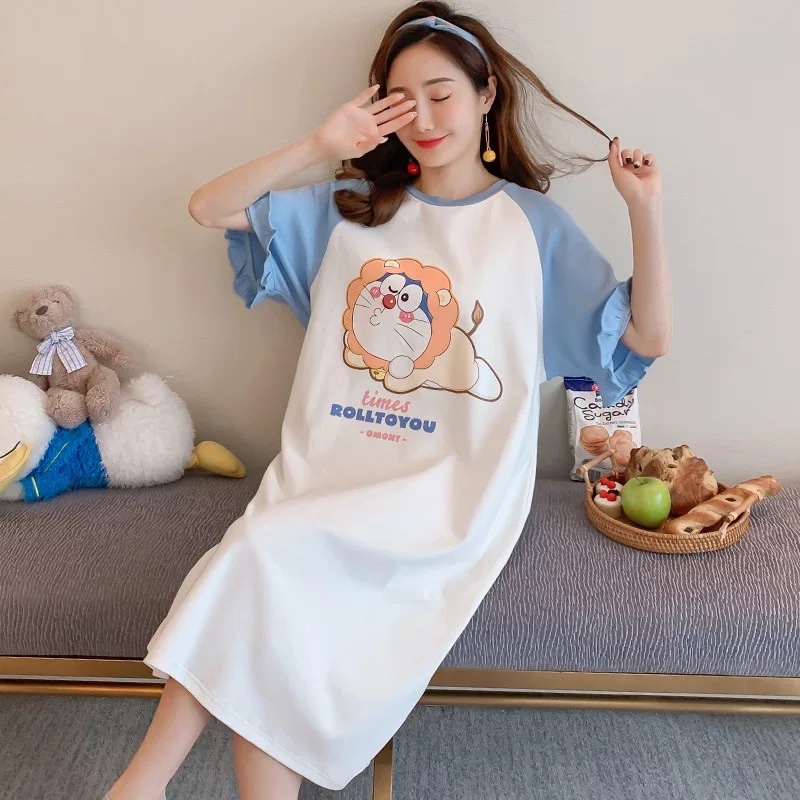 Váy Ngủ Nữ Cotton Siêu Dễ thương- Váy Mặc Nhà Cute Bầu Bí Mặc Thoải Mái