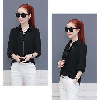 Áo sơ mi nữ phối nút lưng tay voan