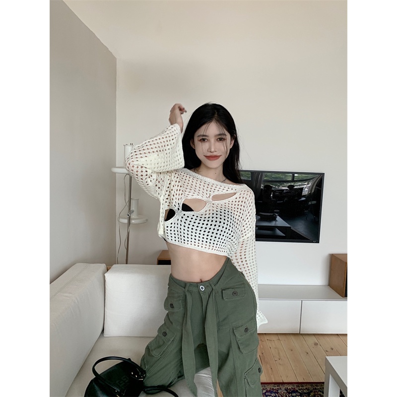 SUXI Áo Kiểu Dệt Tay Dài Dáng Rộng Chống Nắng Thời Trang Mùa Hè Hàn Quốc Có 3 Màu