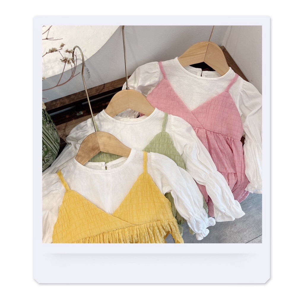 Váy thu dài tay giả yếm cho bé gái 1-5 tuổi