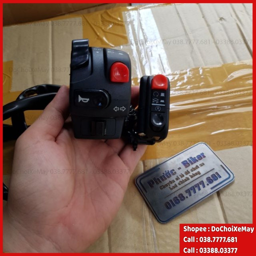 Combo bộ cùm công tắc kiểu dáng Domino hàng đẹp full chức năng cho mọi loại xe
