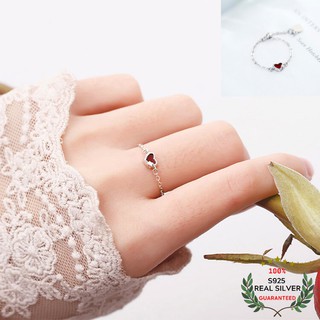 Nhẫn Bạc S925 Trái Tim Đính Đá CZ Dạng Sợi Mảnh Điều Chỉnh Được Ngọt Ngào | Nhẫn Nữ Bạc Trang Sức Thời Trang
