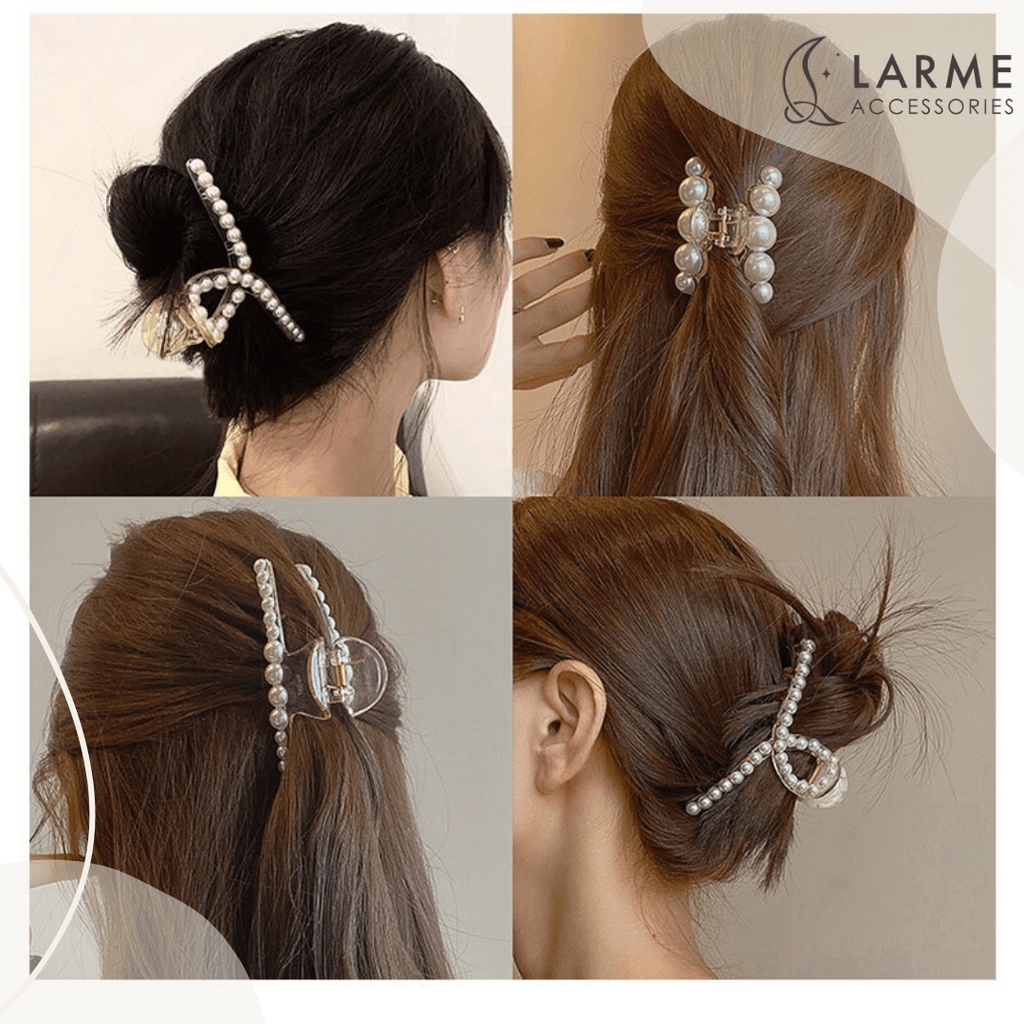 Kẹp càng cua nhựa hạt trai trắng nhiều size tiểu thư Hàn quốc Larme accessories -K0060