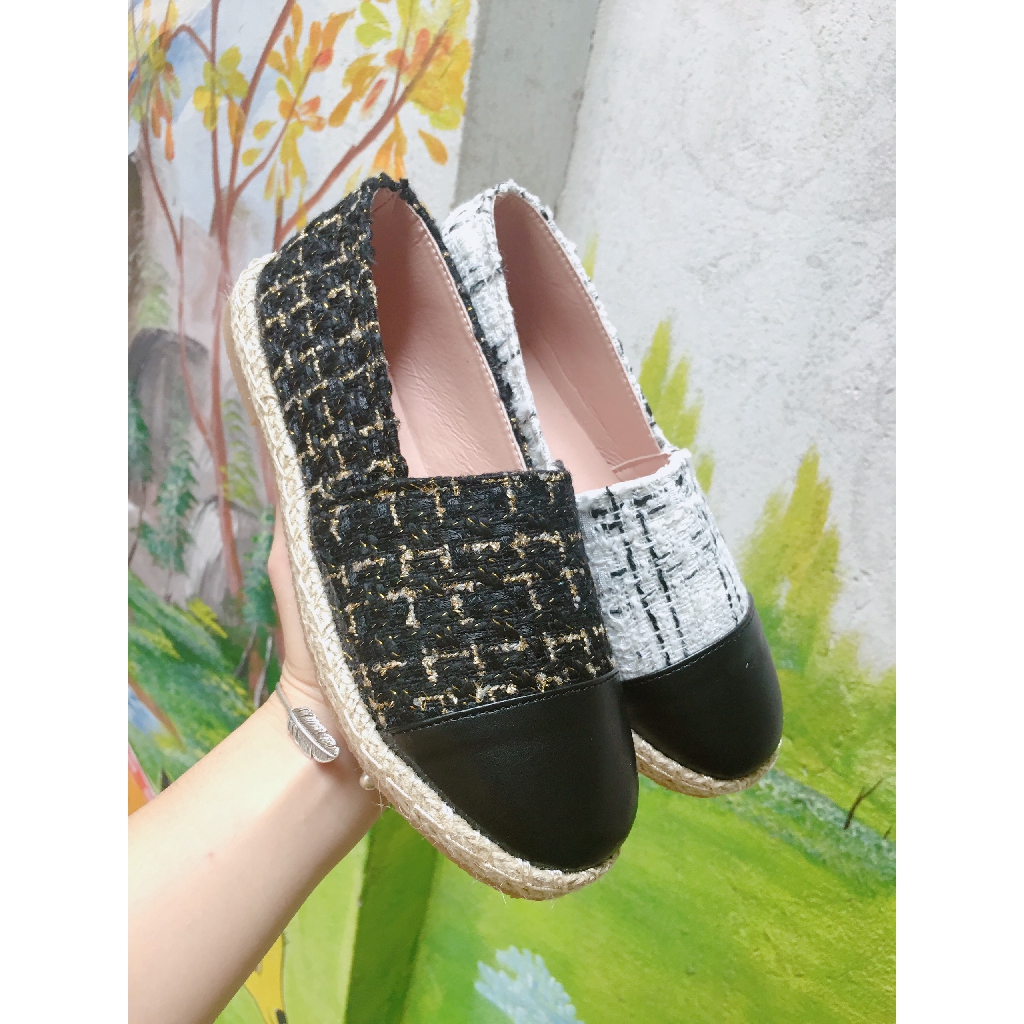 Giày Slip on Viền Cói Chất Vải Dệt Mũi Da Cực Xinh (M889) | BigBuy360 - bigbuy360.vn