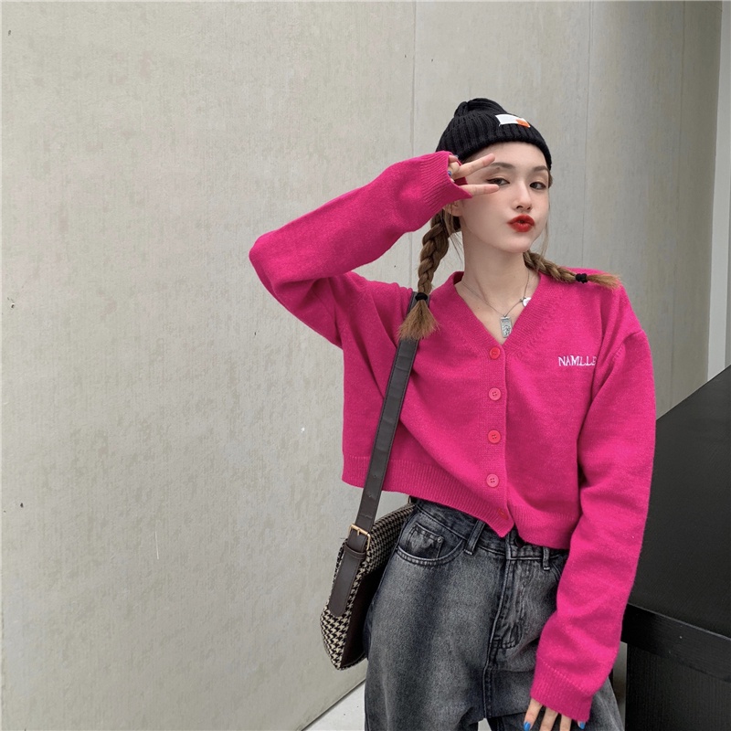 Xiaozhainv Áo Khoác Cardigan Dệt Kim Tay Dài Dáng Rộng In Chữ Kiểu Hàn Quốc Thời Trang Mùa Thu Cho Nữ | BigBuy360 - bigbuy360.vn