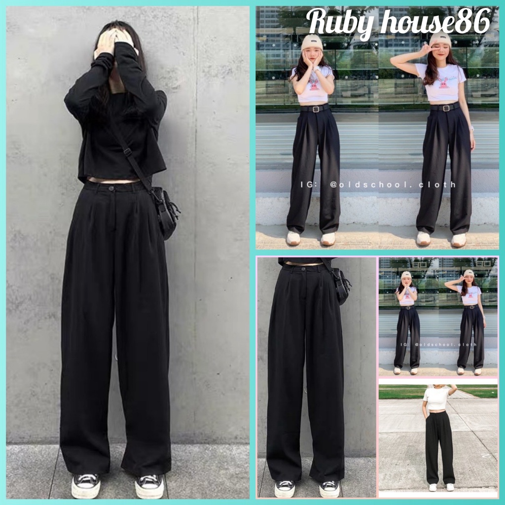 Quần ống rộng dáng dài RUBY HOUSE86 Quần cạp cao hack chân vải tuyết mưa 3 size SML