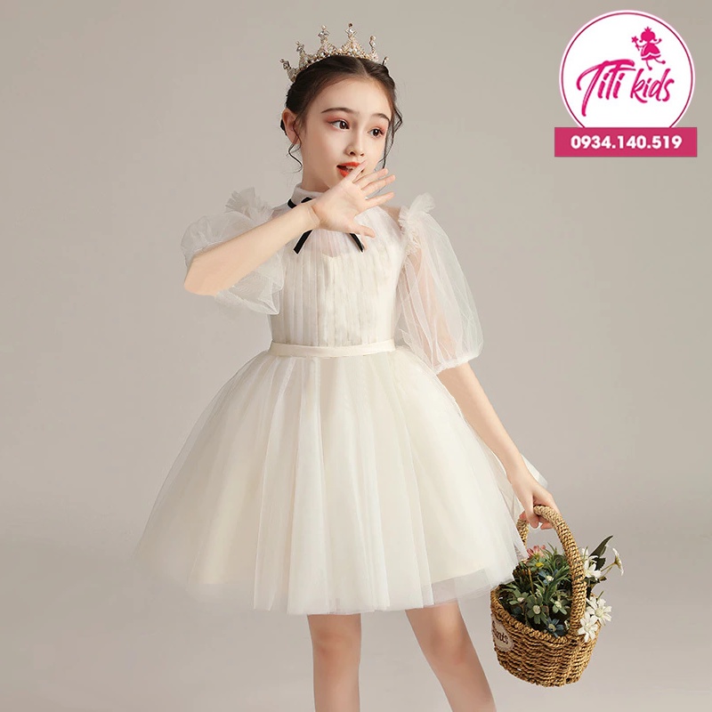 Đầm Công Chúa Bé Gái TiTiKids Trắng Cao Cấp CC139