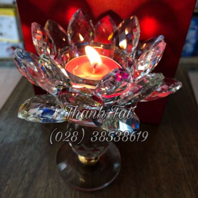 ✨ Đế nến hoa sen pha lê chân cao 16cm ✨
