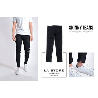 Quần Jeans đen rách gối có khóa kéo ống chân