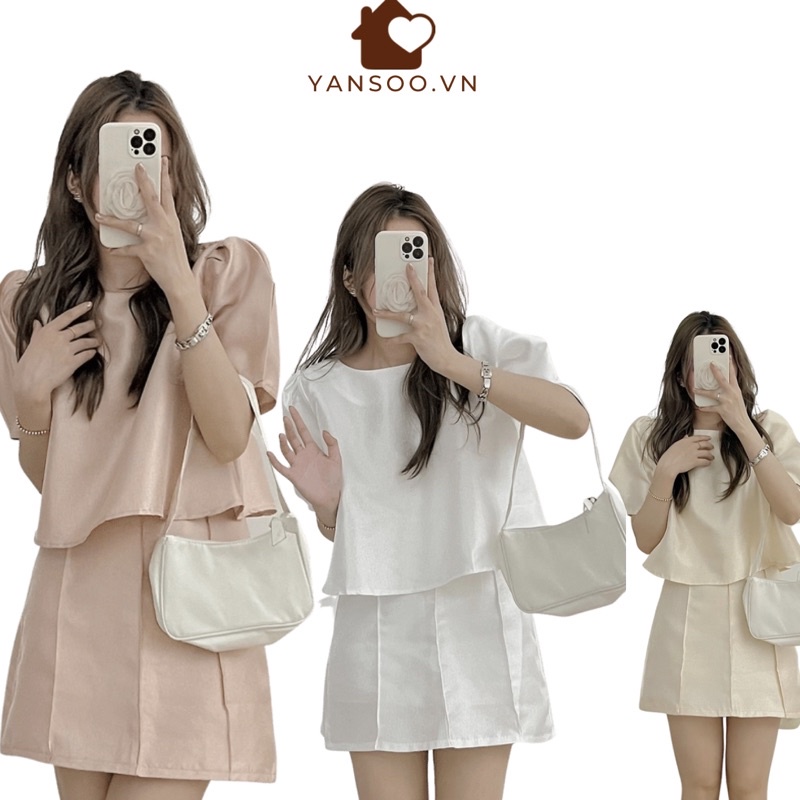 XẢ KHO Sét áo lụa Tacta vai bồng mic chân váy chữ A tiểu thư , sét đồ nữ sang trọng yansoo.vn