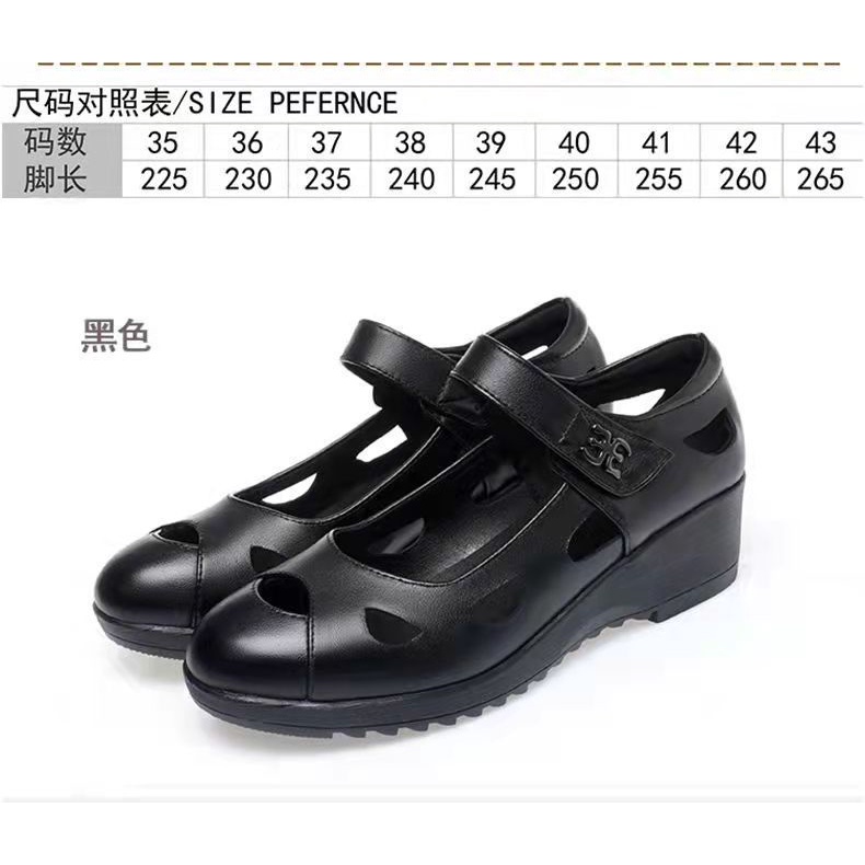 Giày Sandal Da Thật Đế Xuồng Mềm Mũi Tròn Thời Trang Cho Phụ Nữ Trung Niên