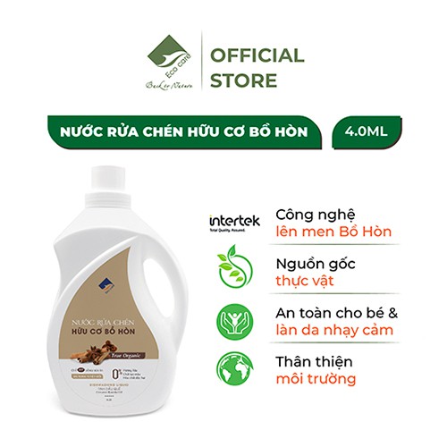 Nước rửa chén hữu cơ bồ hòn ECOCARE 4000ml, chiết xuất  từ thiên nhiên đánh bay dầu mỡ và khử mùi tanh hiệu quả